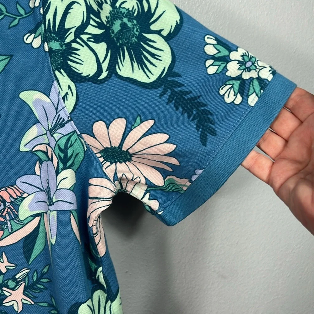 Nike Dri Fit Blue Tropical Floral Short Sleeve Crop Polo Large - Picture 4 of 8